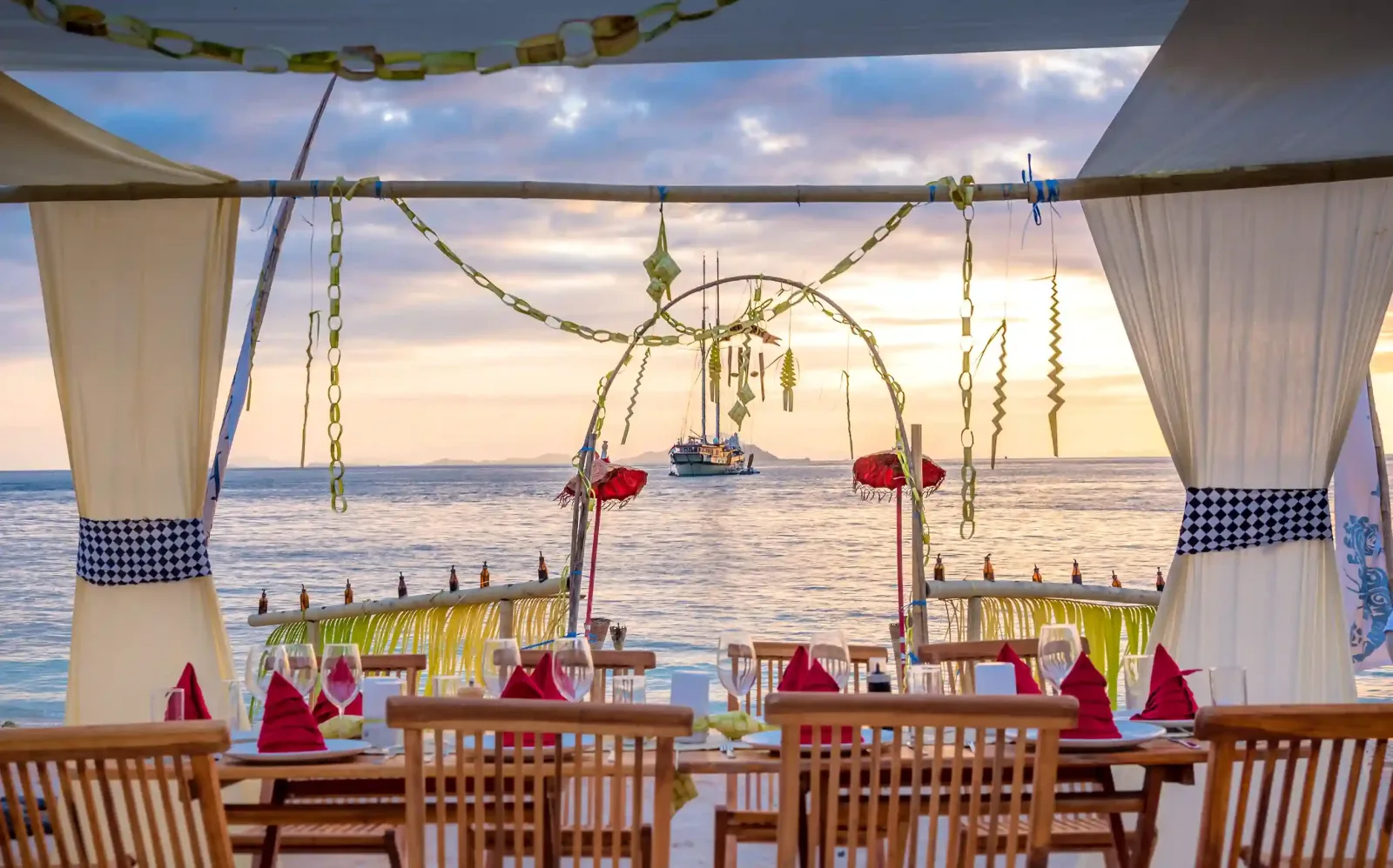 Dinner laid on deck at sunset