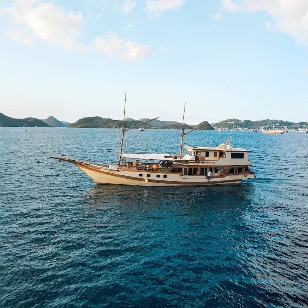 A phinisi at anchor off Labuan Bajo