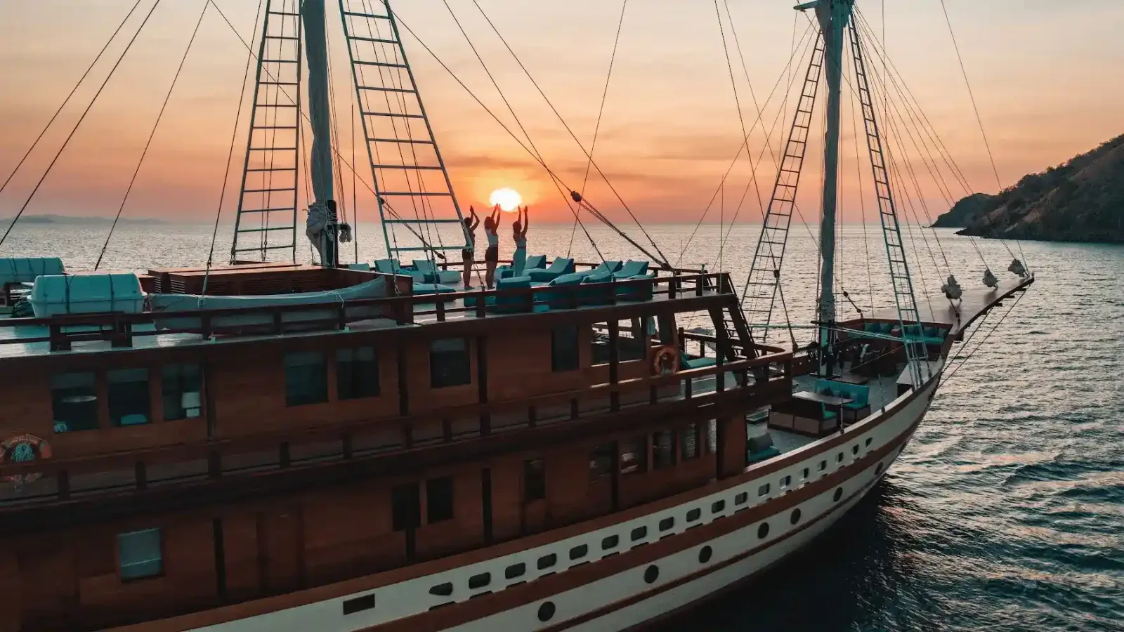 Sunrise seen from the bow of a phinisi