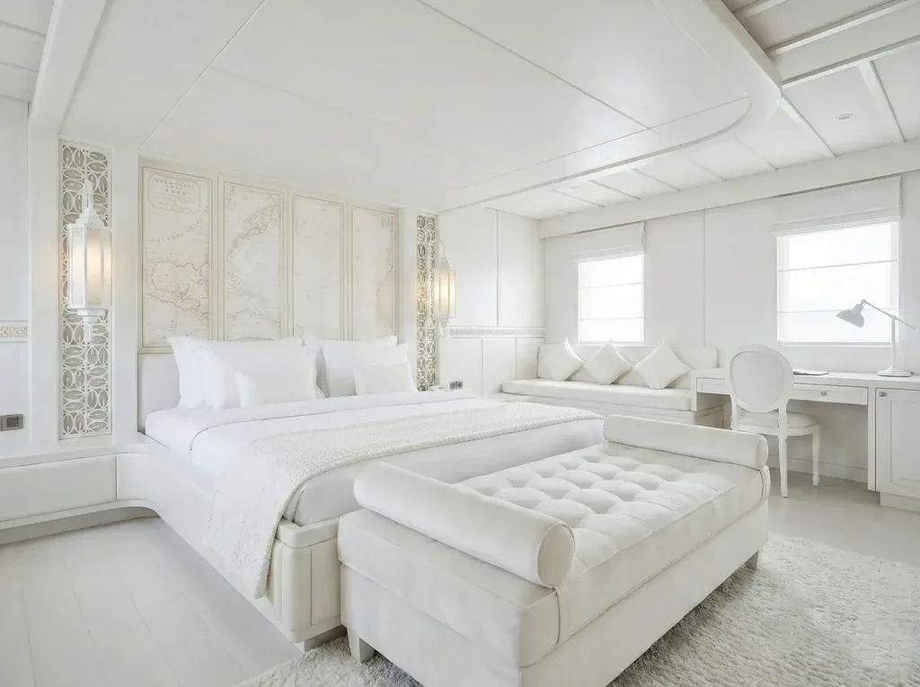 The master cabin and its sea view aboard Komodo Prestige