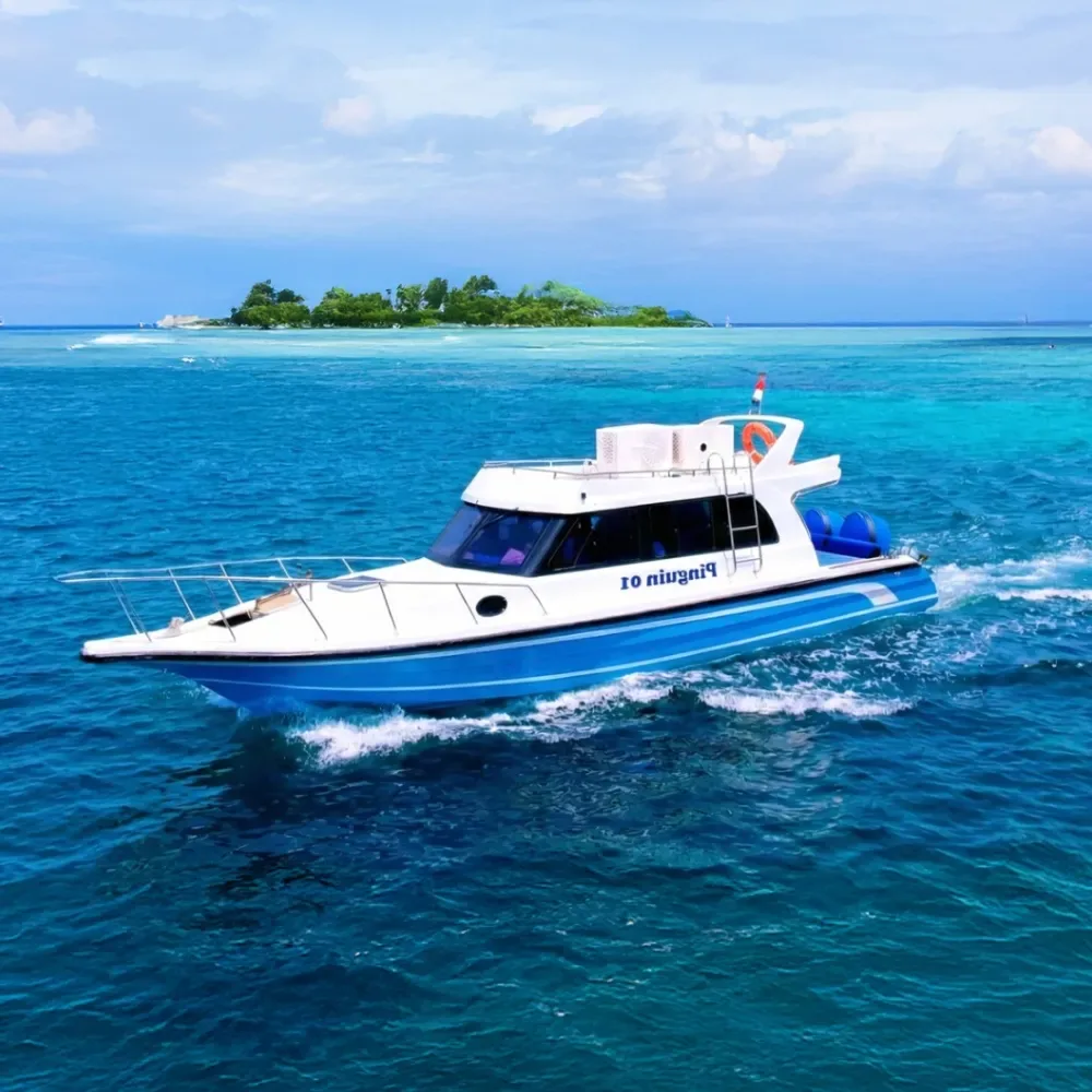 A speedboat running between islands